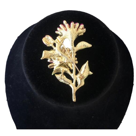 Vintage Intricate Floral Pink Green And Gold Brooch - Picture 5 of 6